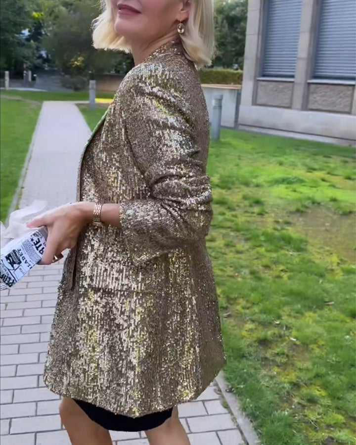 Stilla | Gylden Glitter Jakke med Pailletter