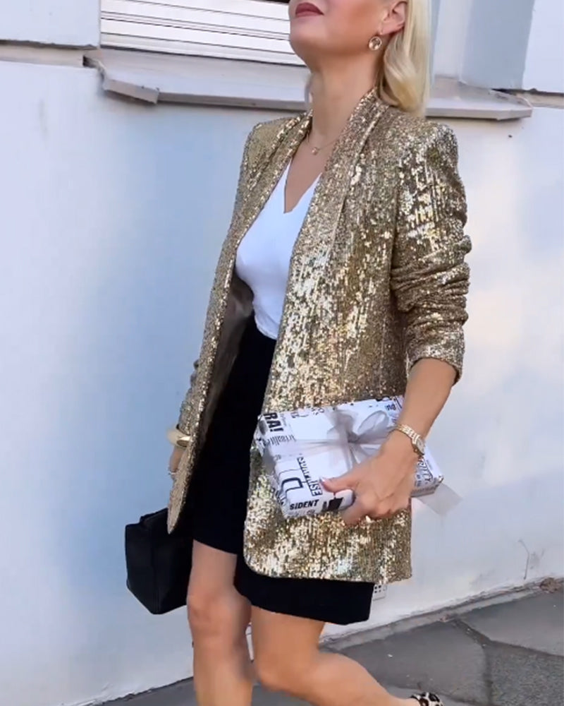 Stilla | Gylden Glitter Jakke med Pailletter