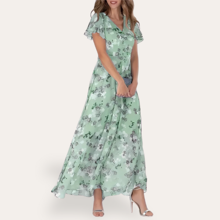 Stilla | Maxi Chiffon Kjole Med Blomster Til Kvinder