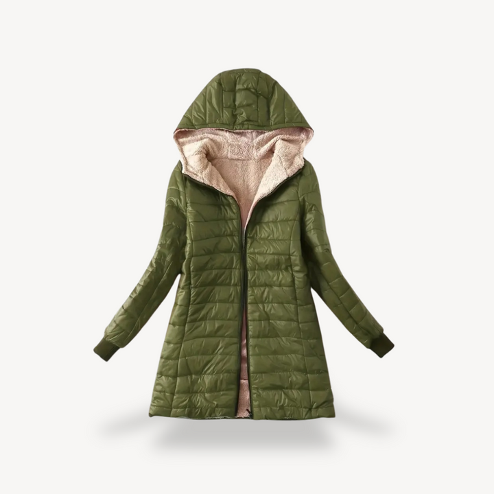 Stilla | Dame Hoodie Puffermantel med Sherpa-for.