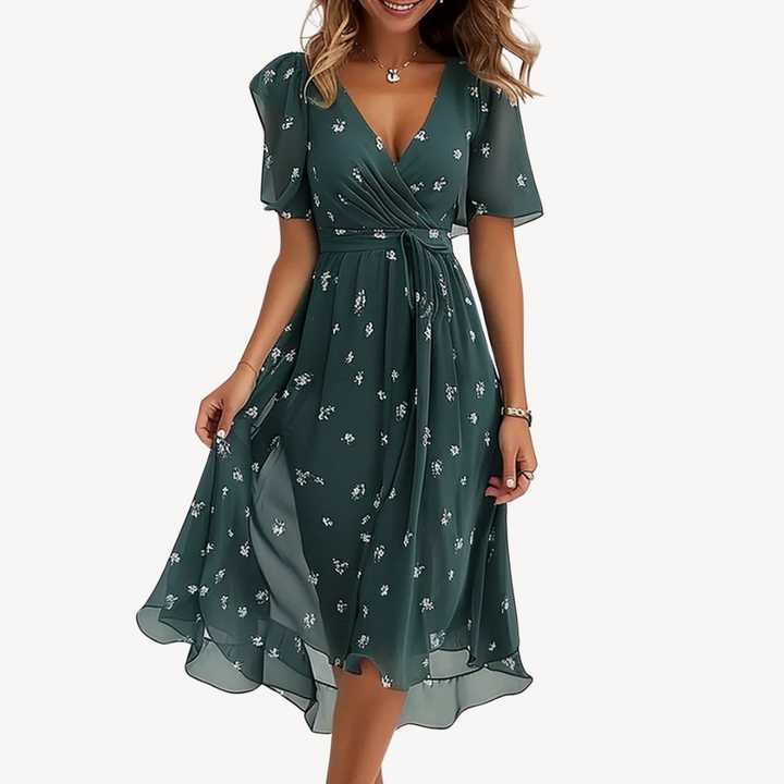 Stilla | Kvinders Chiffon Blomstret Kjole Elegant Midi