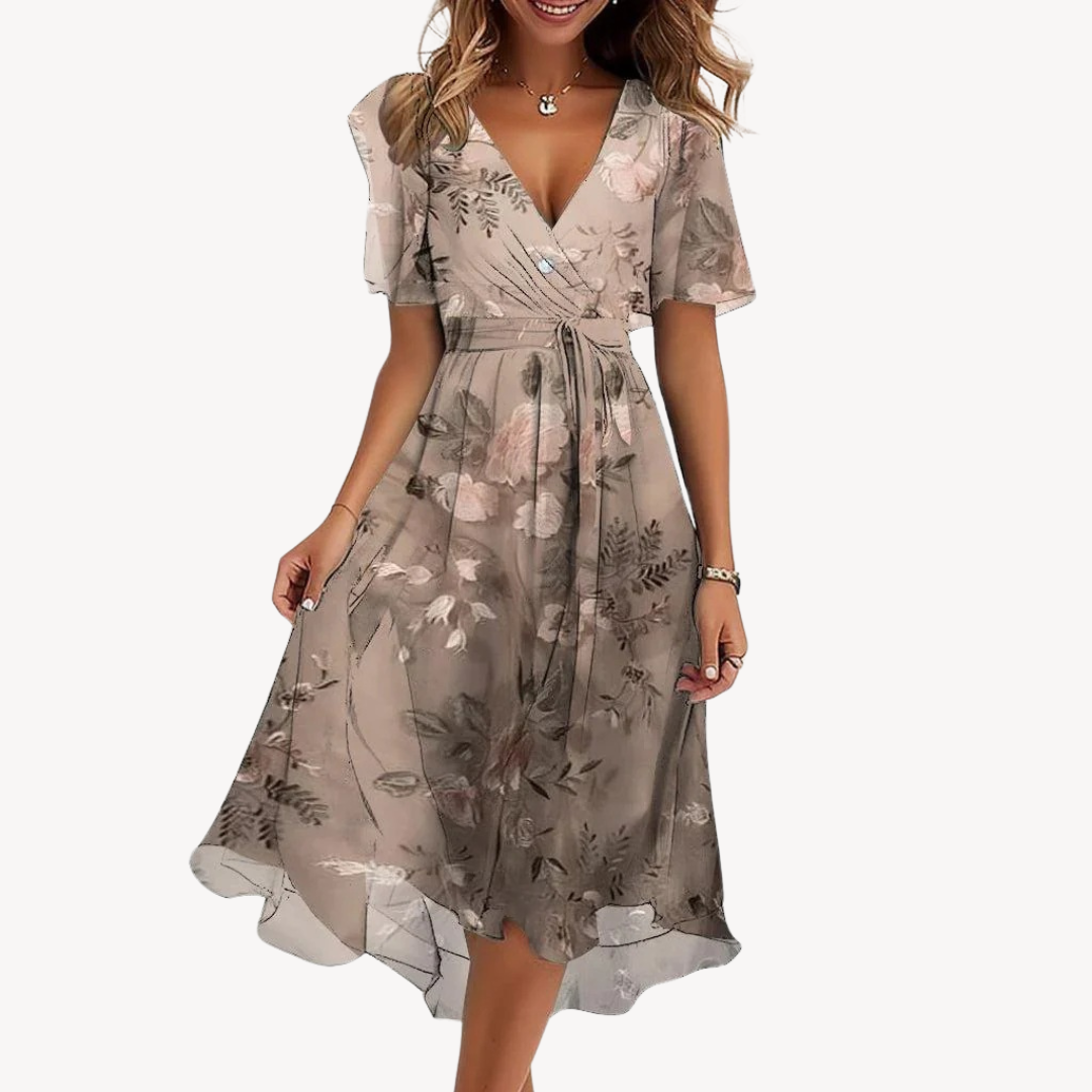 Stilla | Kvinders Chiffon Blomstret Kjole Elegant Midi