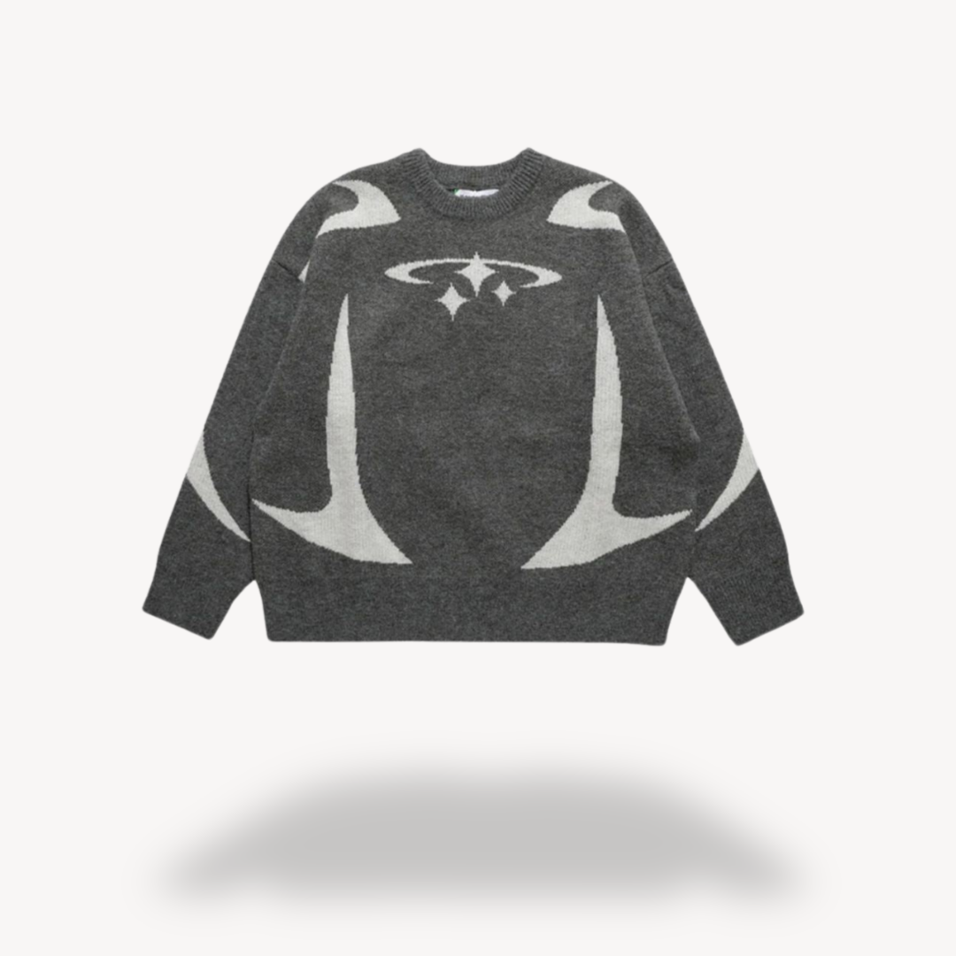 Stilla | Unisex Grafisk Strik Crew Neck Trøje