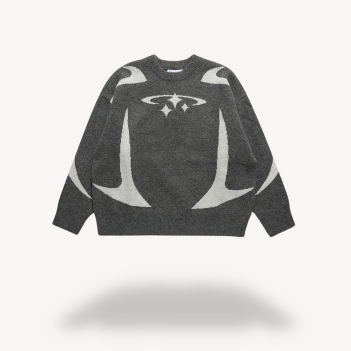 Stilla | Unisex Grafisk Strik Crew Neck Trøje
