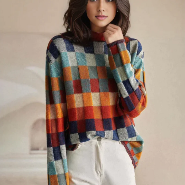 Stilla | Pullover med stålkrave Couture Patchwork