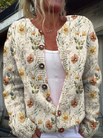 Stilla | Strikjakke med blomsterprint