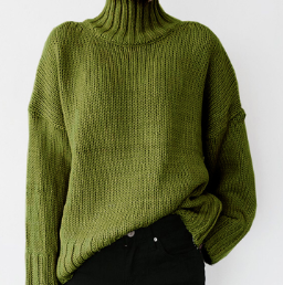 Stilla | Stilfuld græsgrøn oversized Cashmere-rolled collar sweater ideel til vinteren