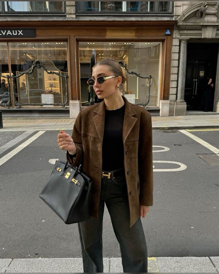 Stilla | Suede Dameblå Jakke Brun