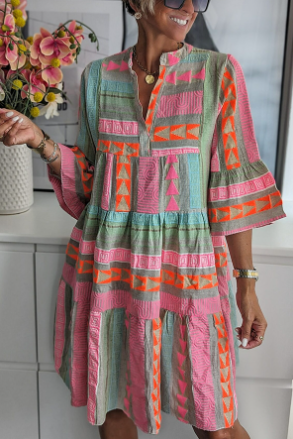 Stilla | Whisked Away midi Forvirret Kjole Med Geometrisk Blokfarveprint