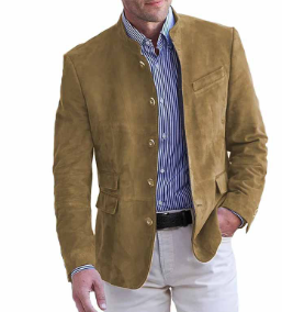 Stilla | Herre Suede Blazer - Mandarin Krave & Slim Fit