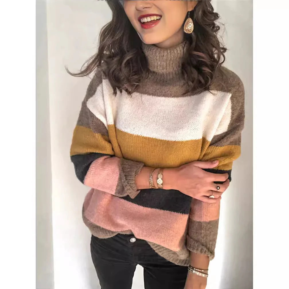 Stilla | Rullekravepullover Uldstrik Casual Fit Stribet Hofte længde