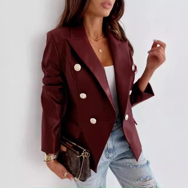 Stilla | Blazer Læderlook Tætsiddende Pasform Dobbelt række Lange Ærmer