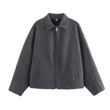 Stilla | Jakke Løst fit Uld tekstur Lynlås Indskåret krave Casual stil