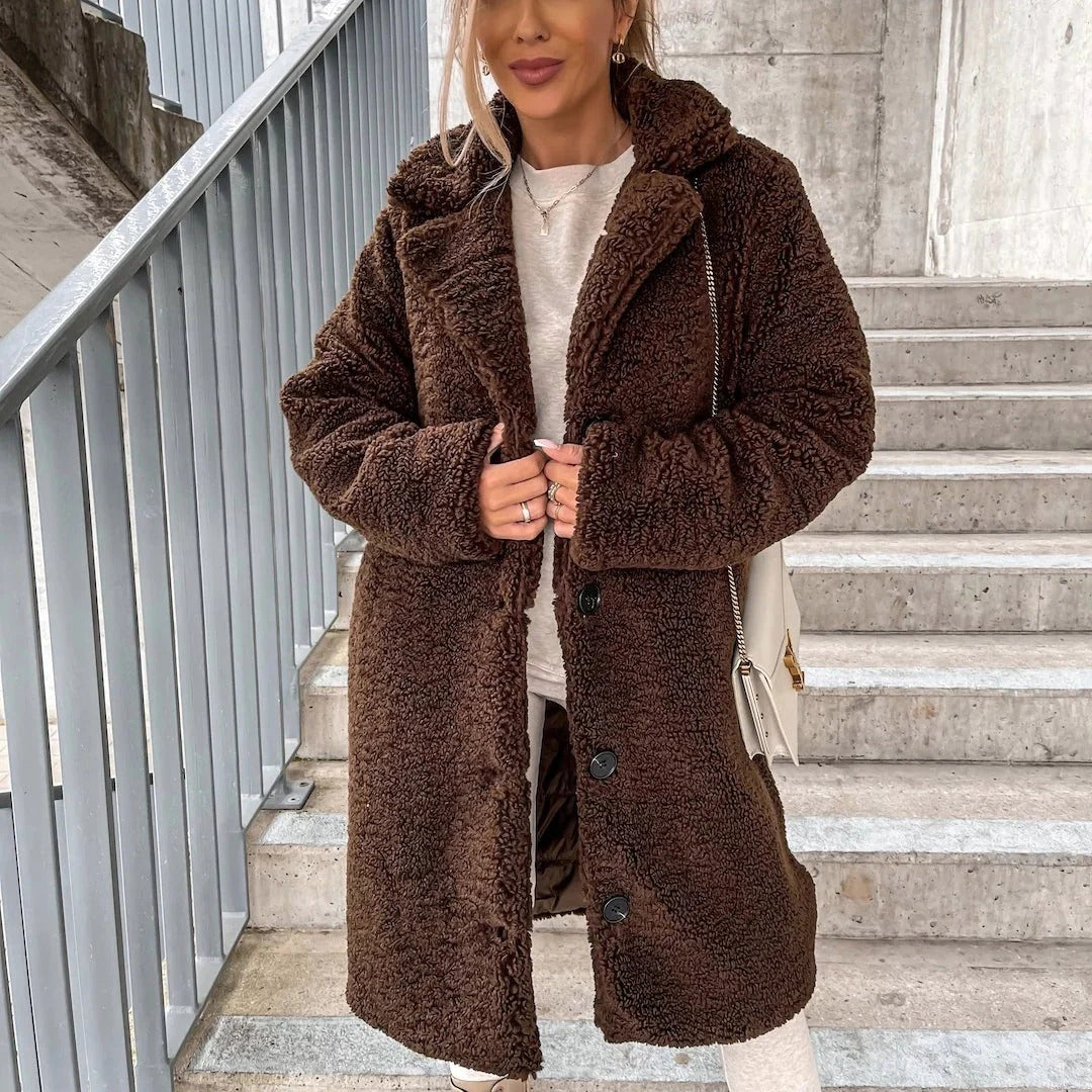 Stilla | Teddy Frakke Størrelse Oversize Blødt Faux Fur Knaplukning