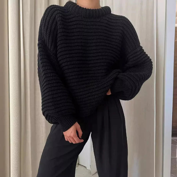 Stilla | Strikpullover Plus Size Fit Høj Krave Ribstrik Uldblanding