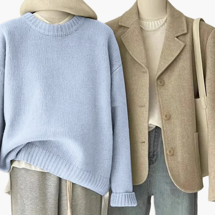 Stilla | Sæt Afslappet Retro Japansk Stil - Strikpullover og Blazer til Hverdag og Fritid