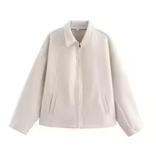 Stilla | Jakke Løst fit Uld tekstur Lynlås Indskåret krave Casual stil
