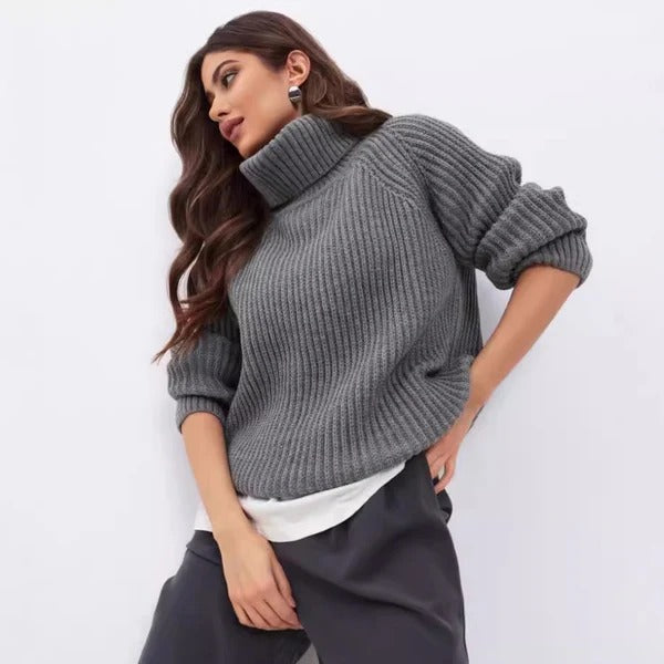 Stilla | Relaxed Fit Høj Rullekrave Ribbet Ullblanding
