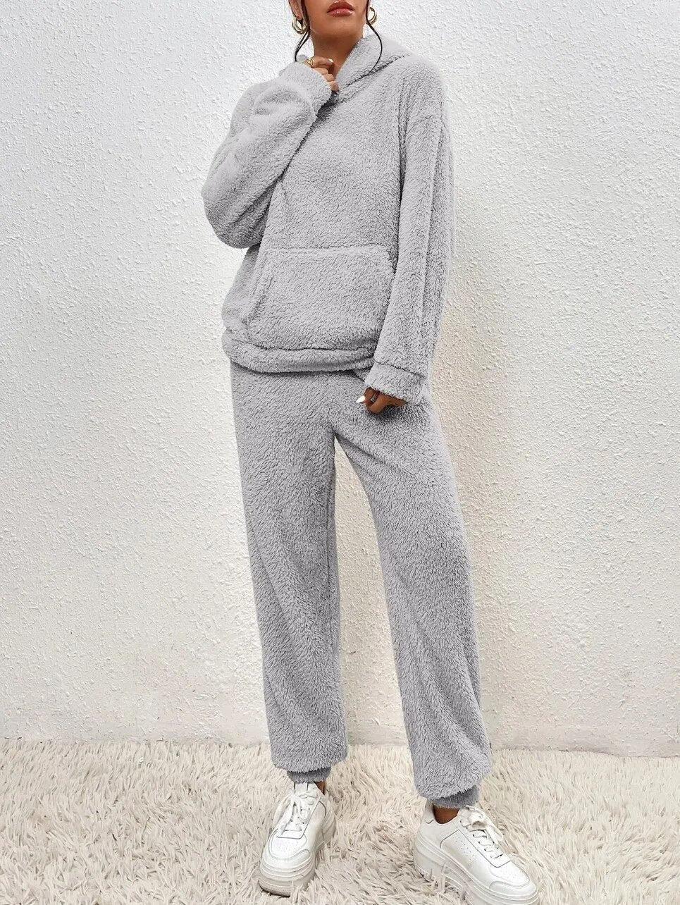 Stilla | Lounge sæt teddy fleece afslappet pasform hætte og kængurulomme