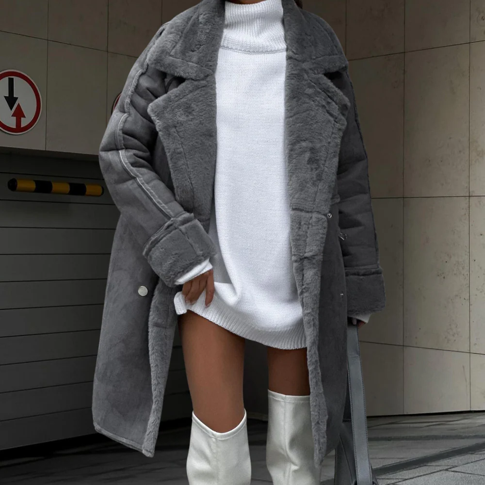 Stilla | Lang frakke Oversized snit Blødt fløjlsmateriale Bred revers