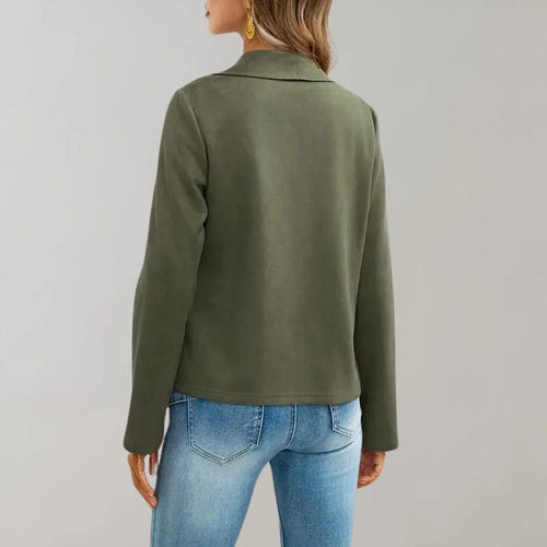 Stilla | Suede Slim Fit Draperet Åben Forside Lange Ærmer