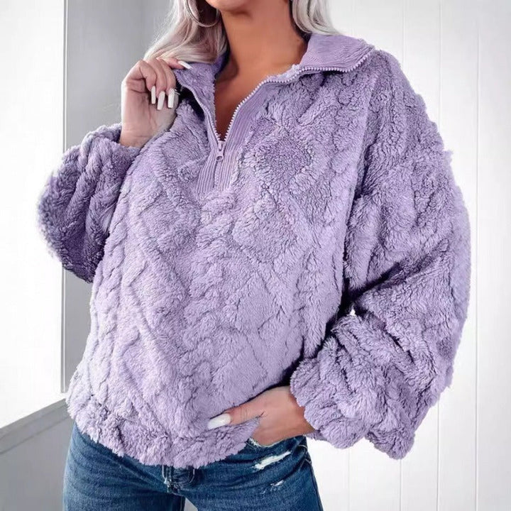 Stilla | Pullover Sweatshirt Plüsch Fleece Størrelse Fit Halv Lynlås Ståkrave