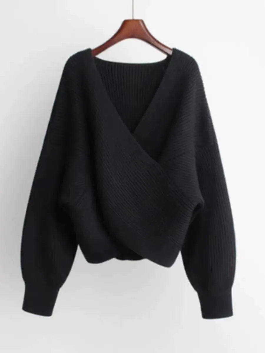 Stilla | Størrelse Sweatshirt Strikrib Struktur V-Udskæring Ballonærmer