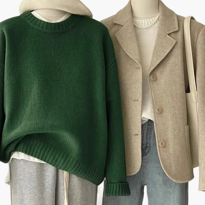 Stilla | Sæt Afslappet Retro Japansk Stil - Strikpullover og Blazer til Hverdag og Fritid