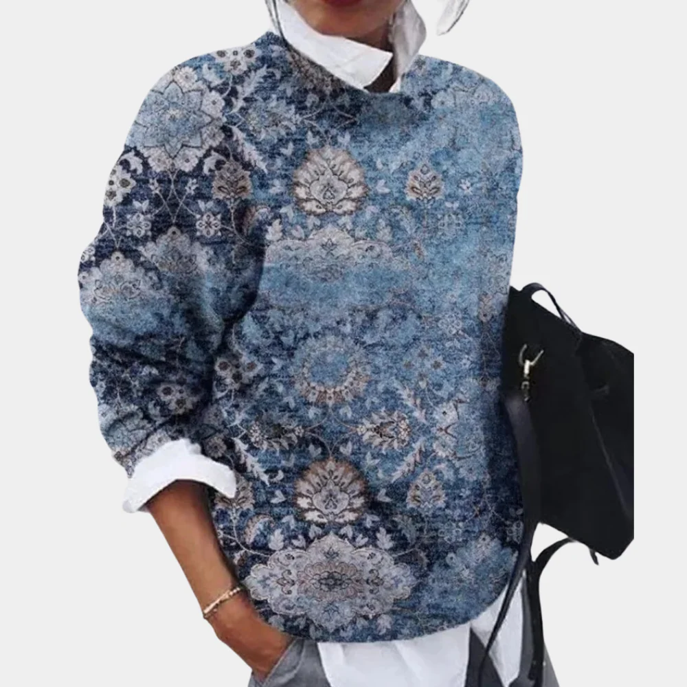 Stilla | Sweatshirt Afslappet pasform Strikket Geometrisk mønster Rund halsudskæring Lange ærmer