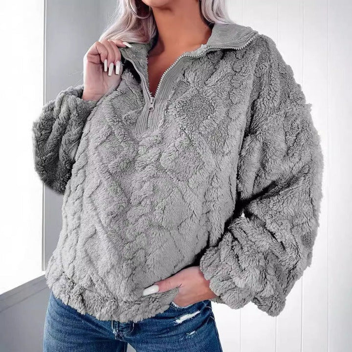 Stilla | Halv lynlås Plush fleece overdimensioneret pasform ståkrave