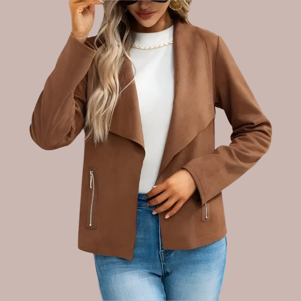 Stilla | Suede Slim Fit Draperet Åben Forside Lange Ærmer