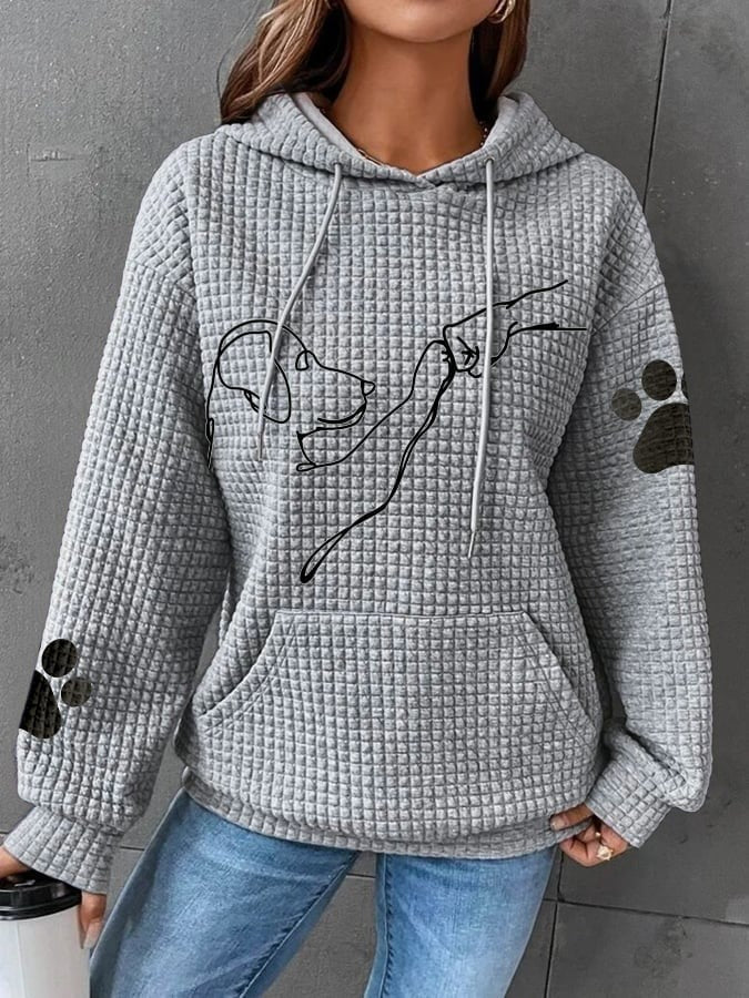 Stilla | Hættetrøje Steppestof Løs pasform Hundenmønster Kængurulomme