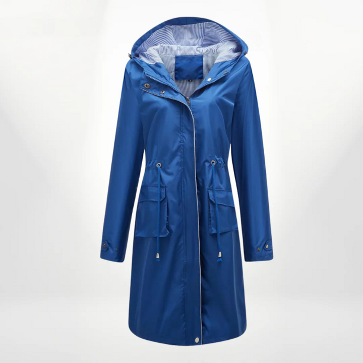 Stilla | Trenchcoat Slim Fit Snøre Kapuze knælang vandtæt materiale