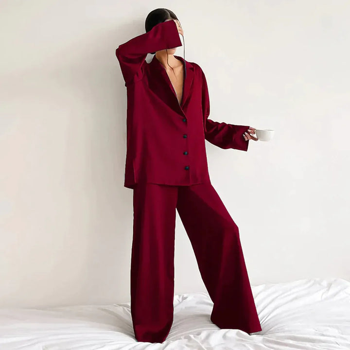 Stilla | Pyjamas Sæt Satin Løs Snit Skjorte Top Bred Bukser