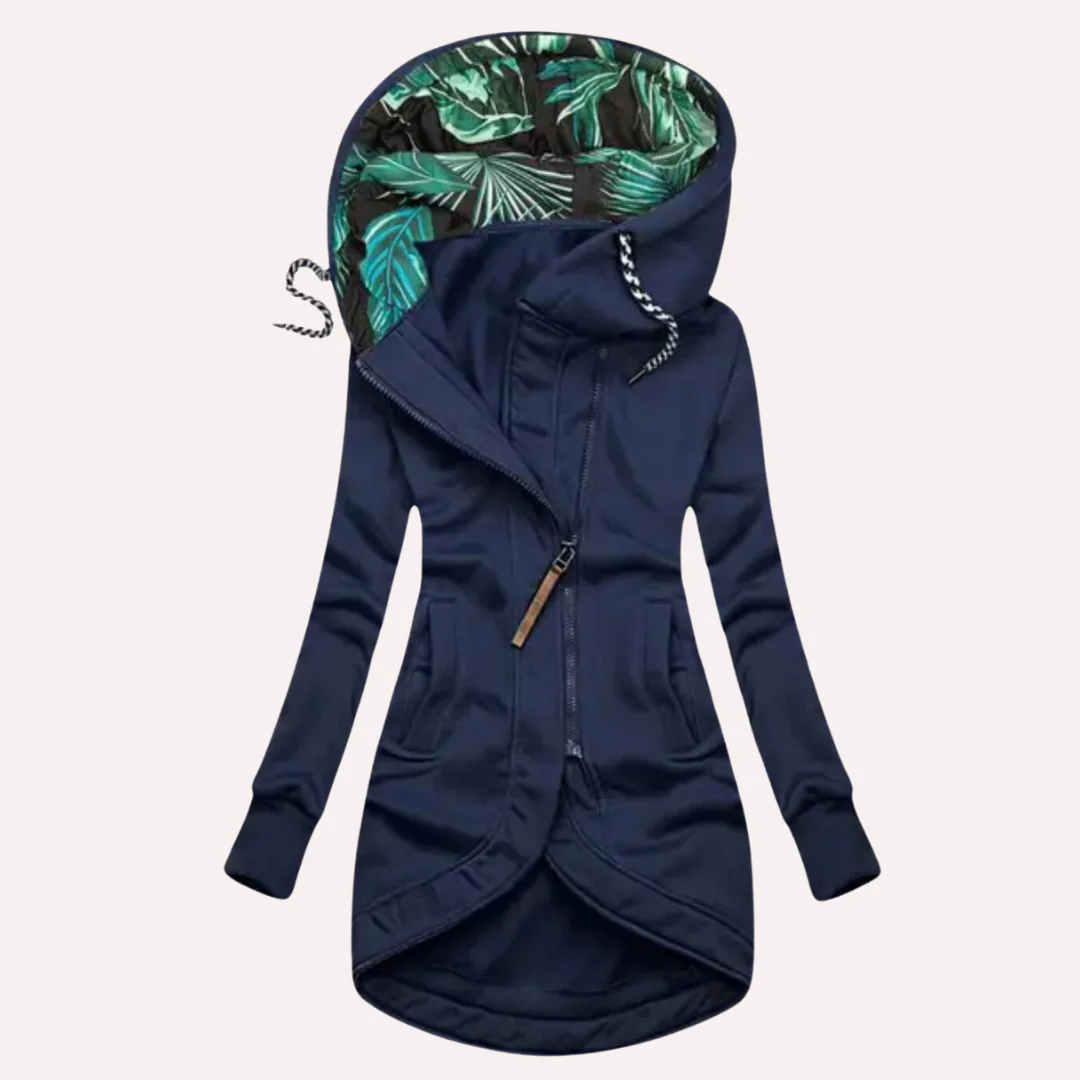 Stilla | Jakke Slim Fit Blød Fleece Trykt Hætte Asymmetrisk Lynlås