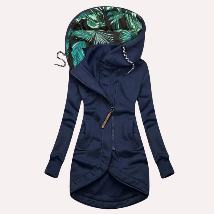 Stilla | Jakke Slim Fit Blød Fleece Trykt Hætte Asymmetrisk Lynlås