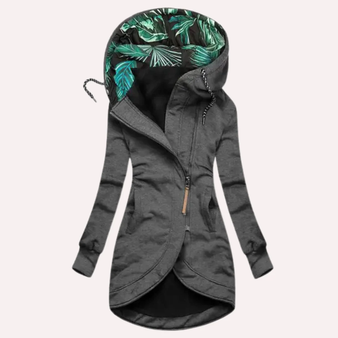 Stilla | Jakke Slim Fit Blød Fleece Trykt Hætte Asymmetrisk Lynlås