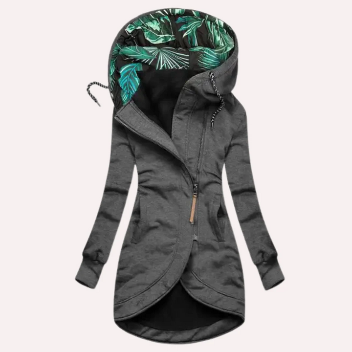 Stilla | Jakke Slim Fit Blød Fleece Trykt Hætte Asymmetrisk Lynlås