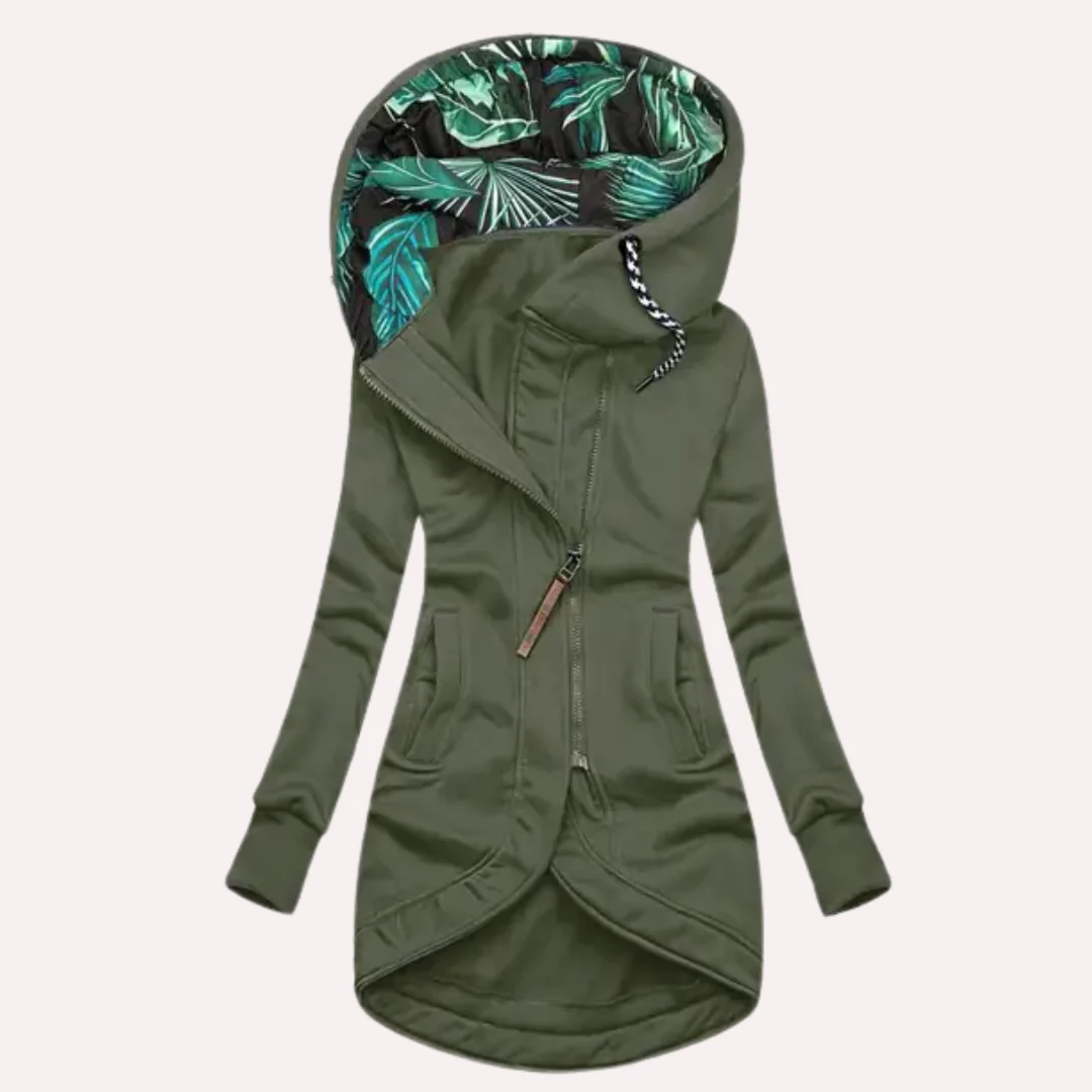 Stilla | Jakke Slim Fit Blød Fleece Trykt Hætte Asymmetrisk Lynlås