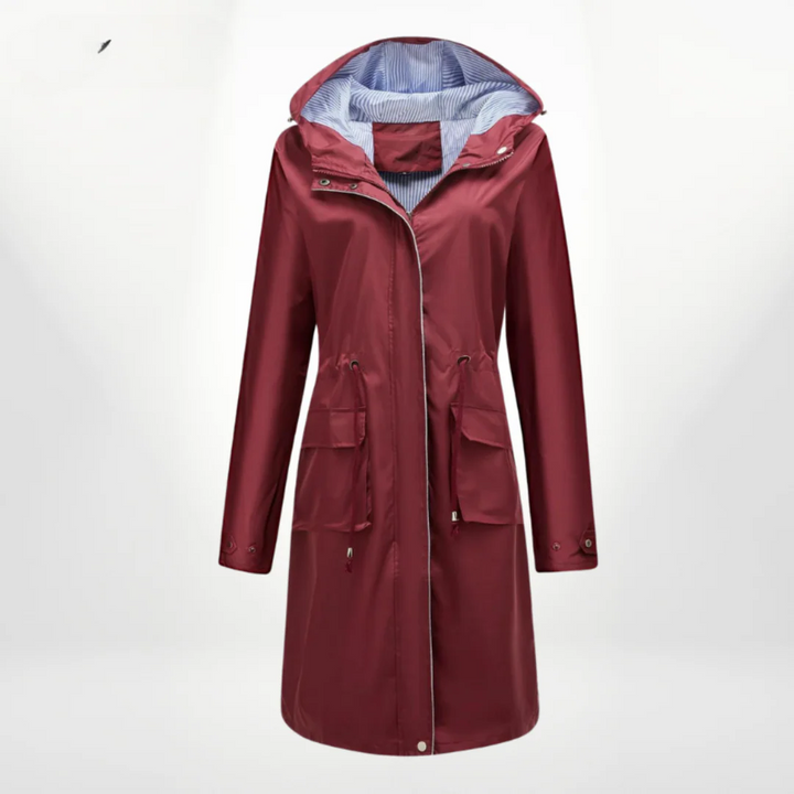 Stilla | Trenchcoat Slim Fit Snøre Kapuze knælang vandtæt materiale