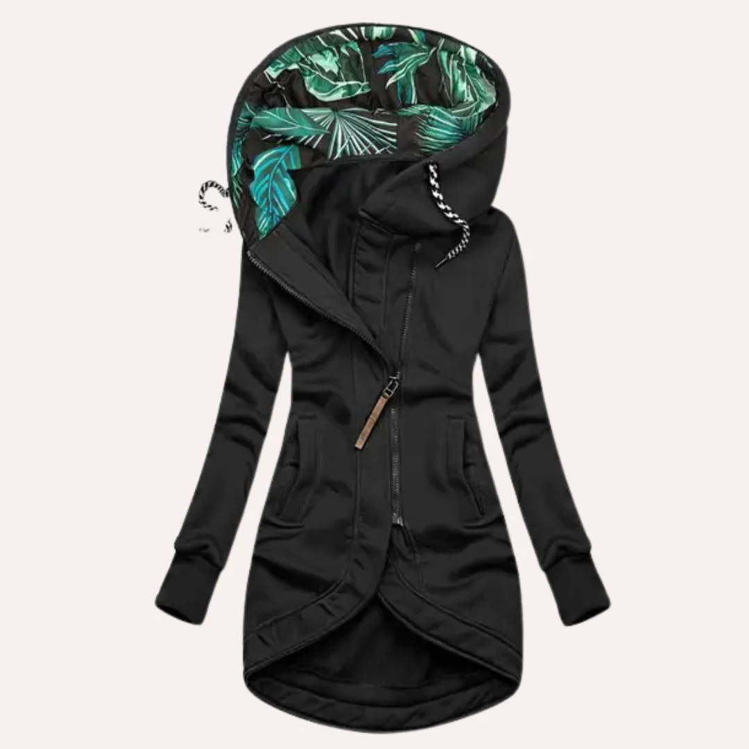 Stilla | Jakke Slim Fit Blød Fleece Trykt Hætte Asymmetrisk Lynlås