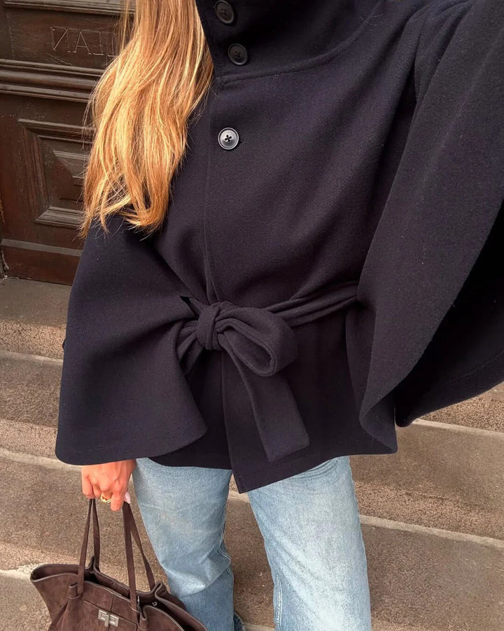 Stilla | Høj krave Bælte tasker Cape Jakke Knap Crossbody frakke