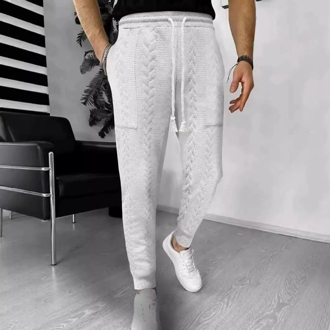 Stilla | Bukser Jogger Jacquard Struktur Lige pasform Snøre Omslagbukser
