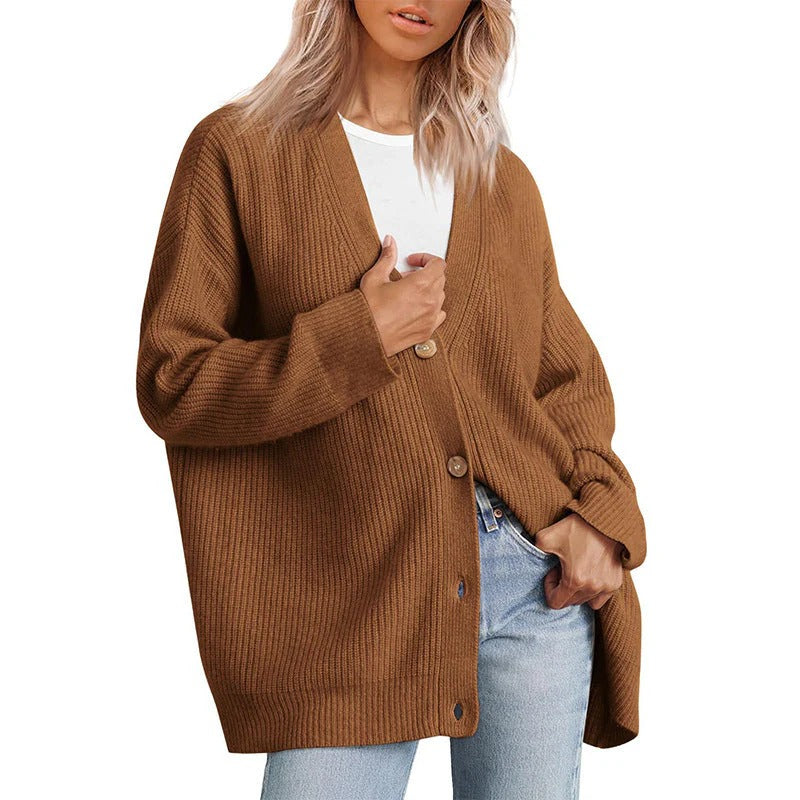 Stilla | Strikjakke Plus Size Fit Strikket Rib Struktur Knap V-Udskæring