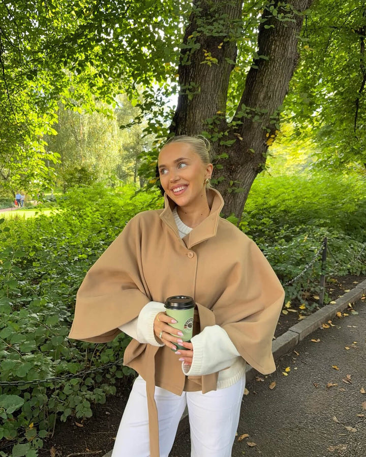 Stilla | Høj krave Bælte tasker Cape Jakke Knap Crossbody frakke