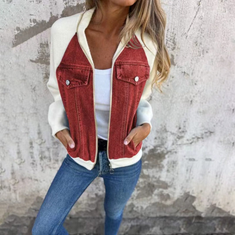 Stilla | I denim Løs pasform Patchwork design Lange ærmer Knaplukning