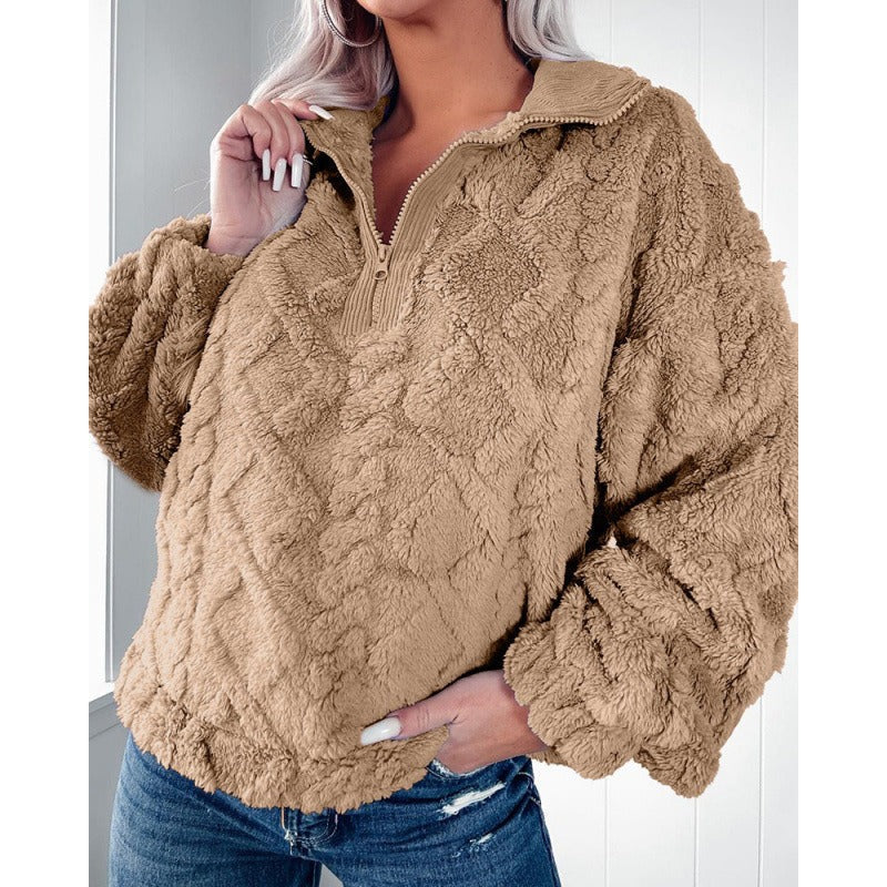 Stilla | Pullover Sweatshirt Plüsch Fleece Størrelse Fit Halv Lynlås Ståkrave