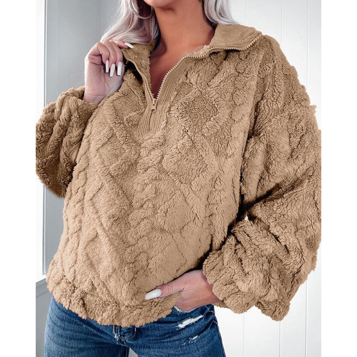 Stilla | Pullover Sweatshirt Plüsch Fleece Størrelse Fit Halv Lynlås Ståkrave