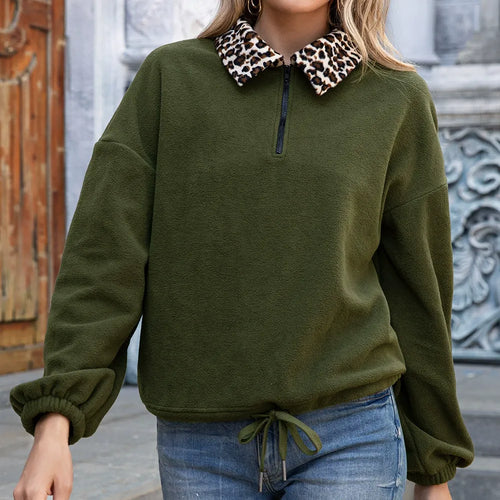 Stilla | Pullover Sweatshirt Fleece Løs Pasform Kunstpels Krave Lynlås Hals Snor Kvist