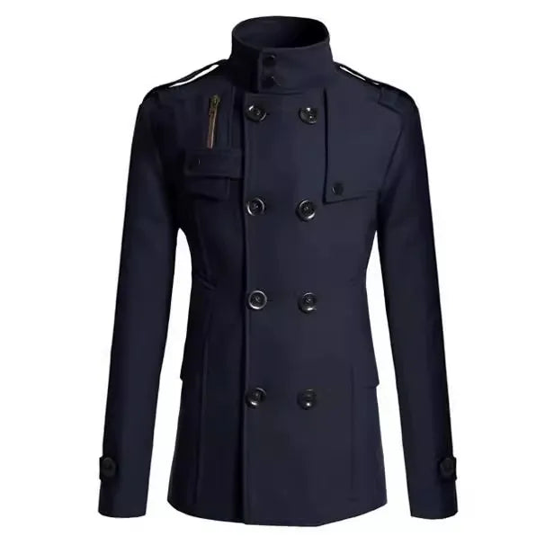 Stilla | Uld Slim Fit Dobbeltknap Militærstil mellemlang